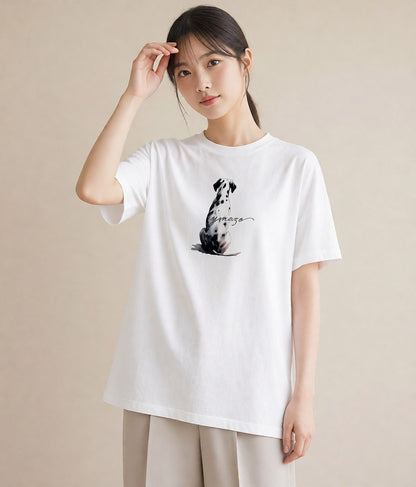デザインTシャツ レディース 保護犬 犬 いぬ イラスト カフェコーデ 春服 ミセス 白T