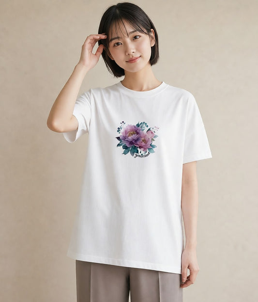 半袖Tシャツ レディース 花 花柄 イラスト ミニマル 20代 カジュアルコーデ 白T