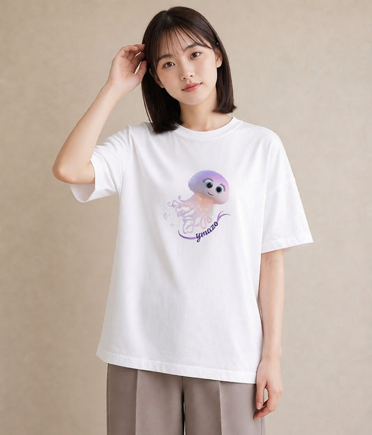 グラフィックTシャツ レディース イカ 海の生き物 海 イラスト ナチュラル 夏コーデ 通学 白T