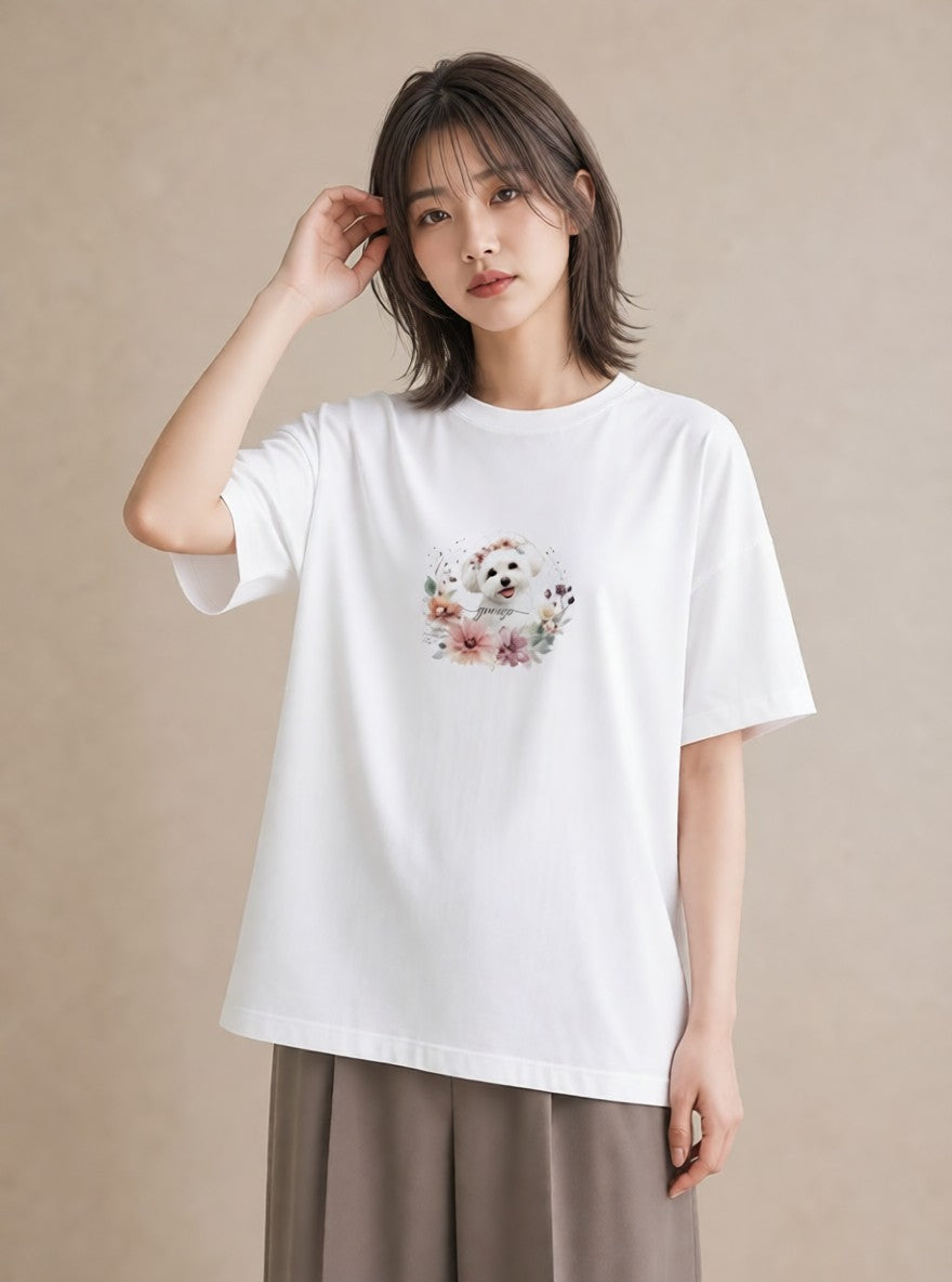 プリントTシャツ レディース わんこ 犬 いぬ イラスト ゆるかわ クリスマス 旅行 白T