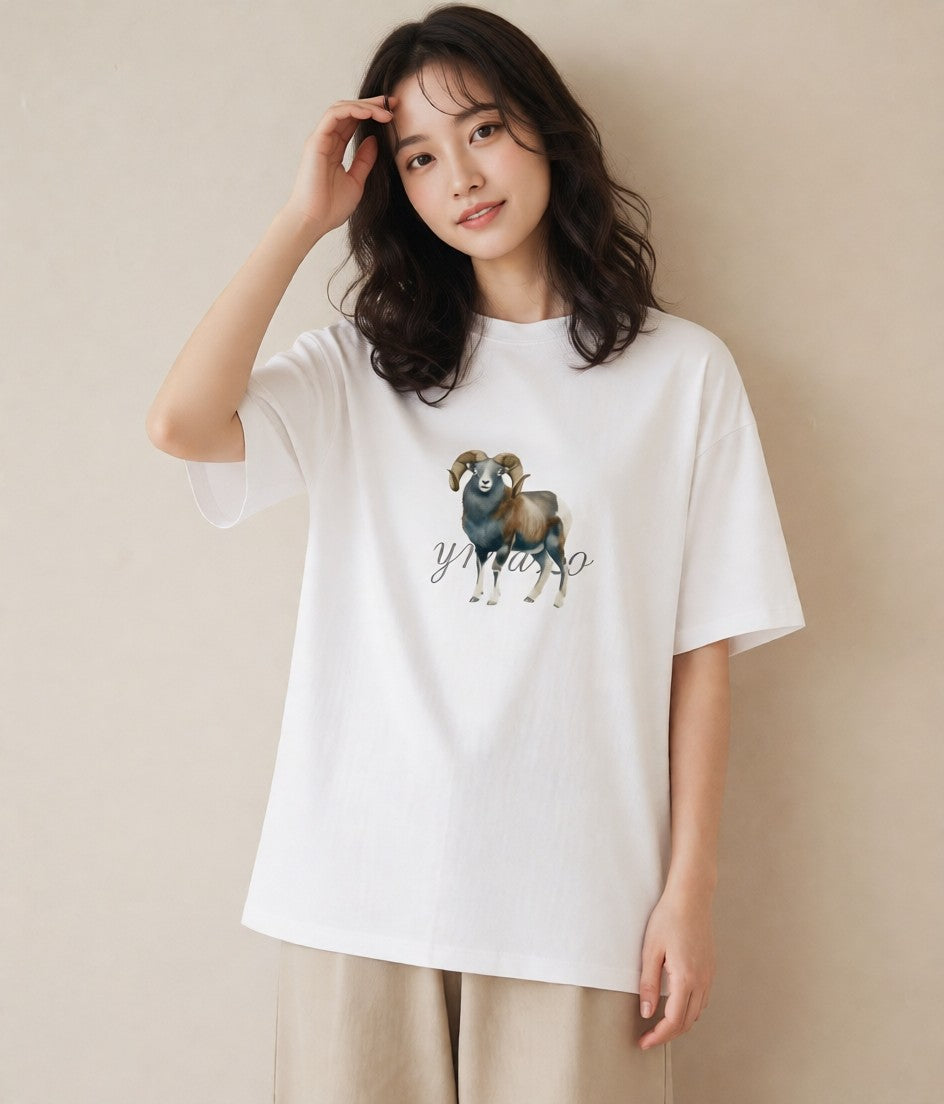 半袖Tシャツ レディース ひつじ 動物 アニマル イラスト 旅行コーデ お出かけ 普段着 白T