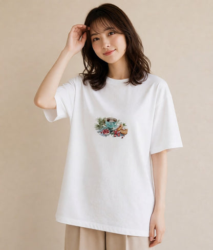 半袖Tシャツ レディース ハーブティー 食べ物 フード イラスト フェミニン ギフト 母の日 白T