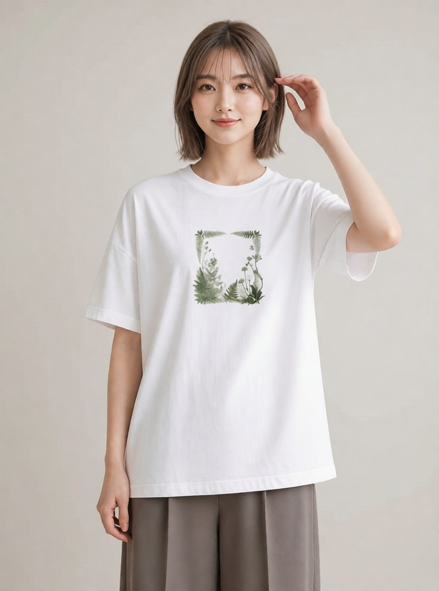 半袖Tシャツ レディース シダ 植物 ボタニカル イラスト ナチュラル 夏コーデ 通学 白T