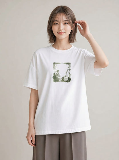 半袖Tシャツ レディース シダ 植物 ボタニカル イラスト ナチュラル 夏コーデ 通学 白T
