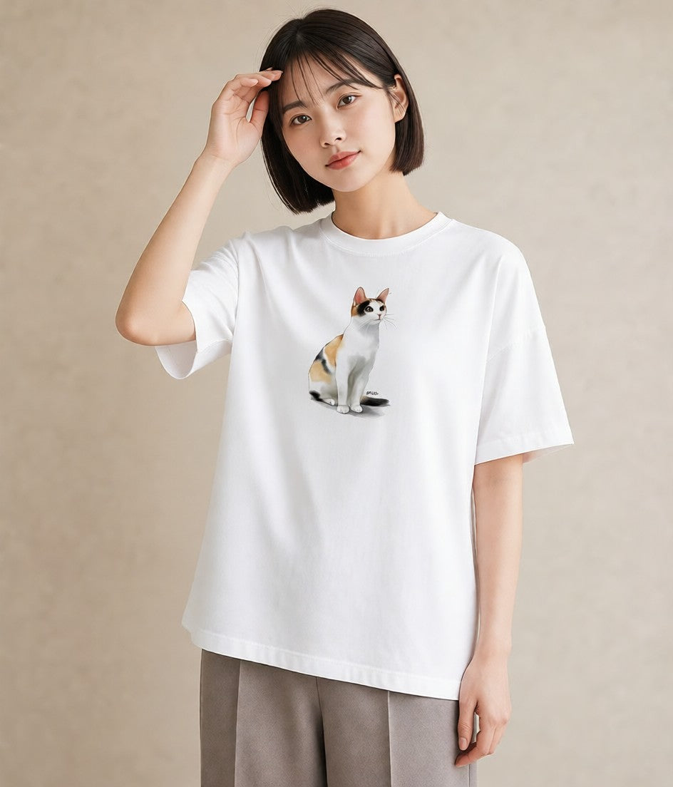 プリントTシャツ レディース キジトラ 猫 ねこ イラスト シック 通勤 在宅 白T