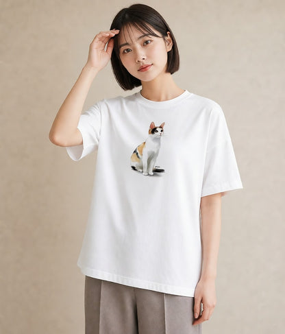 プリントTシャツ レディース キジトラ 猫 ねこ イラスト シック 通勤 在宅 白T