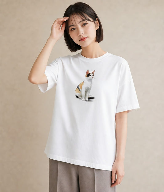 プリントTシャツ レディース キジトラ 猫 ねこ イラスト シック 通勤 在宅 白T