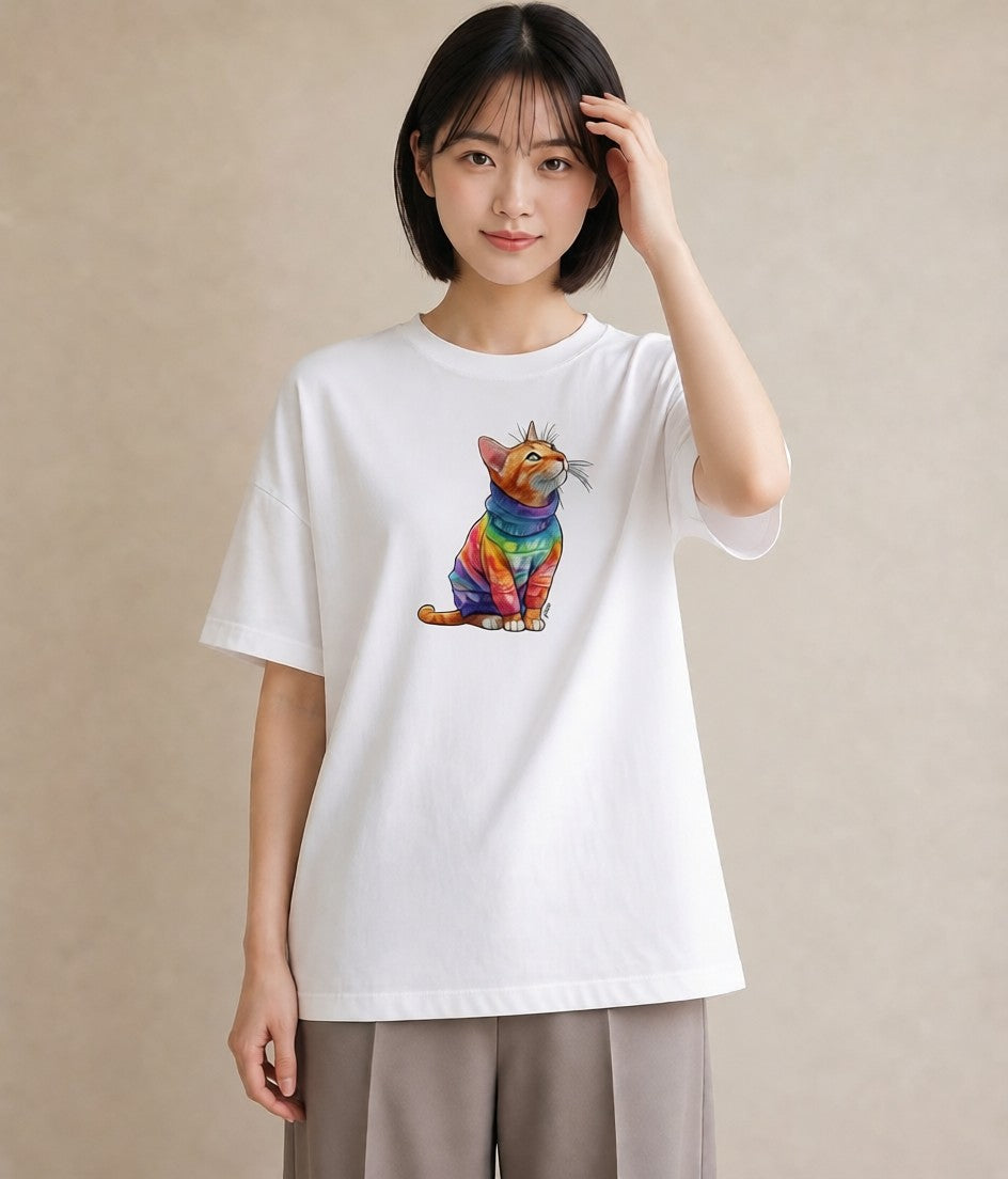 デザインTシャツ レディース アビシニアン 猫 ねこ イラスト 手描き風 お揃い 親子 白T