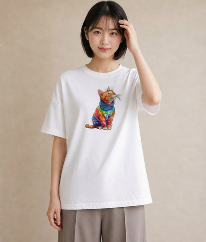 デザインTシャツ レディース アビシニアン 猫 ねこ イラスト 手描き風 お揃い 親子 白T