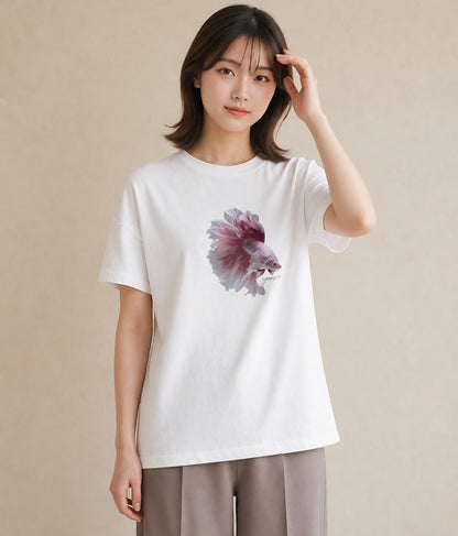 Tシャツ レディース ベタ ペット 動物 イラスト 旅行コーデ 送別ギフト 通勤 白T