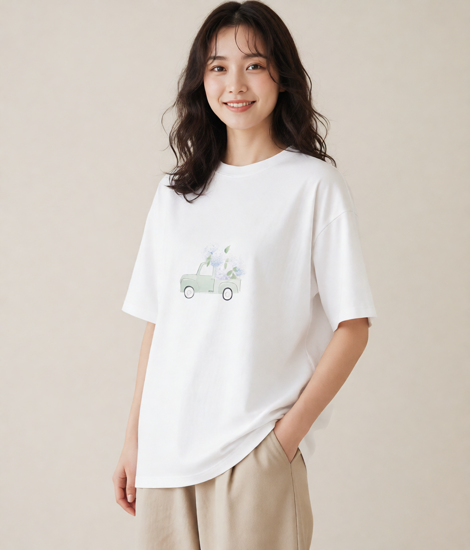 デザインTシャツ レディース あじさい 紫陽花 アジサイ 花 花柄 イラスト シック 春コーデ 姉妹 白T