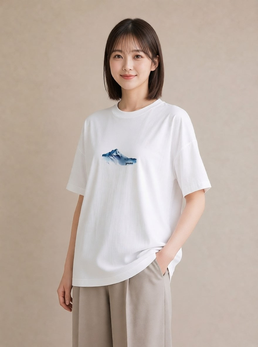 デザインTシャツ レディース 山 星空 宇宙 イラスト こなれ感 送別ギフト 通勤 白T