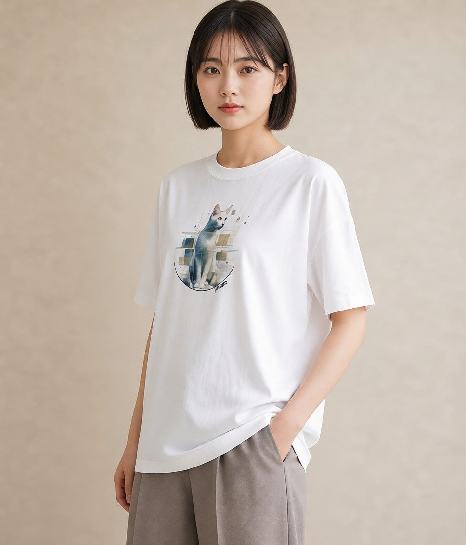 半袖Tシャツ レディース スフィンクス 猫 ねこ イラスト ヴィンテージ風 秋コーデ おしゃれギフト 白T