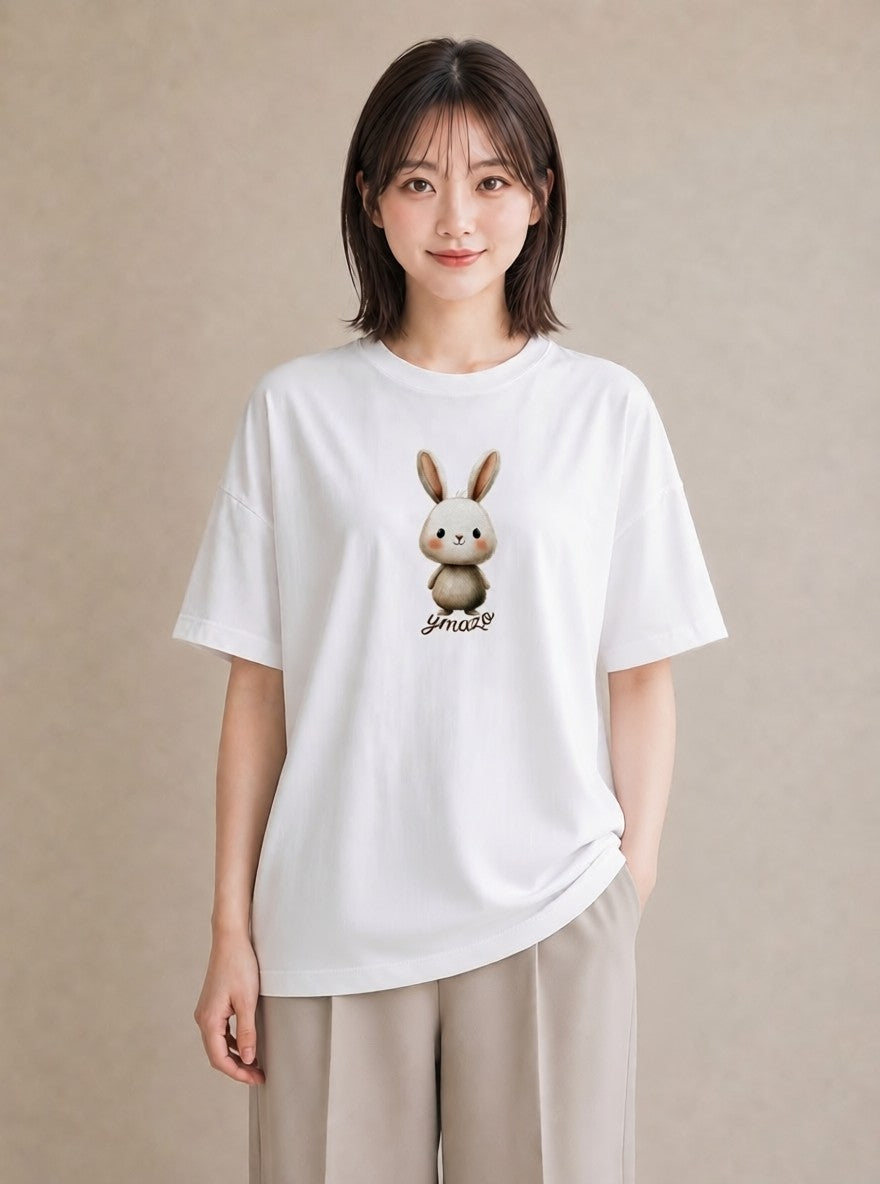 Tシャツ レディース うさちゃん ペット 動物 イラスト きれいめカジュアル クリスマス 旅行 白T