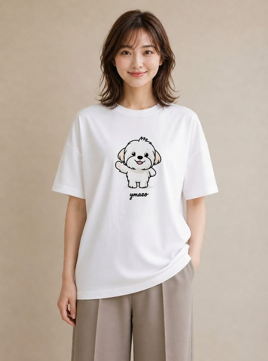 プリントTシャツ レディース ビションフリーゼ 犬 いぬ イラスト ヴィンテージ風 おしゃれギフト 社会人 白T
