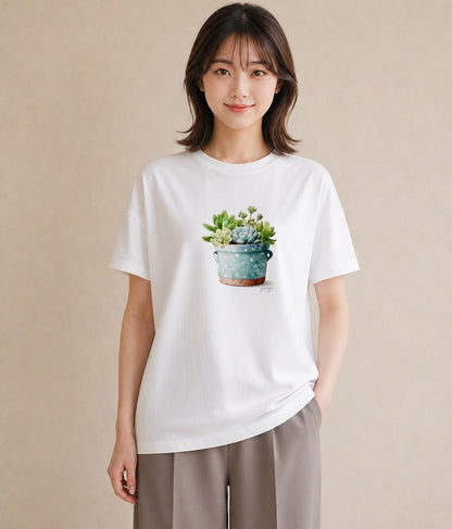 デザインTシャツ レディース 多肉植物 植物 ボタニカル イラスト フェミニン 海 カフェ巡り 白T