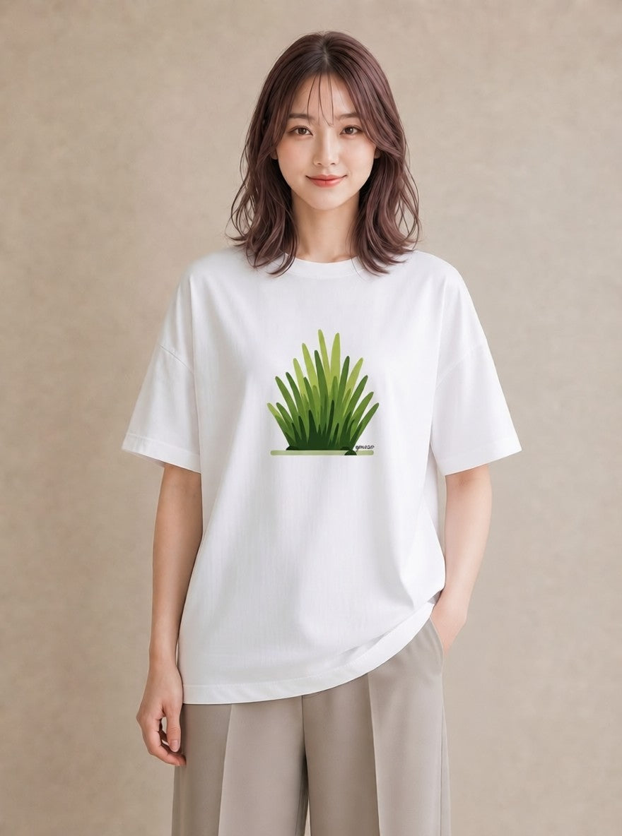 デザインTシャツ レディース 芝生 植物 ボタニカル イラスト モード 海 カフェ巡り 白T