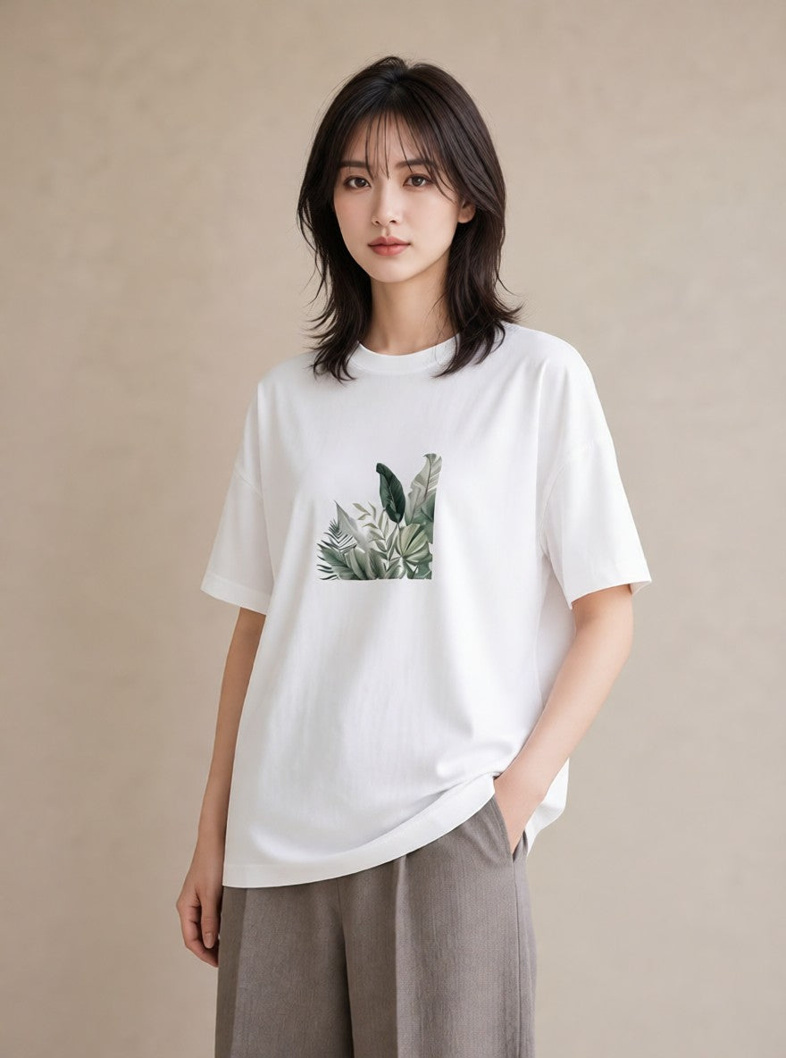 プリントTシャツ レディース モンステラ 植物 ボタニカル イラスト こなれ感 ママ カフェ服 白T