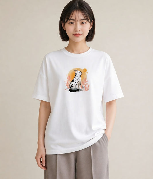 グラフィックTシャツ レディース おすわり猫 猫 ねこ イラスト カジュアル ラフ レイヤード 白T