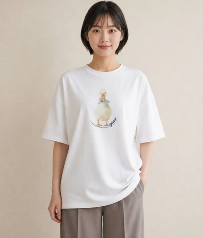 Tシャツ レディース ハクチョウ 動物 アニマル イラスト アート風 帰省 ラフ 白T