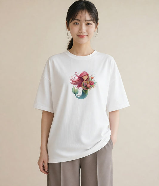 デザインTシャツ レディース 人魚 海の生き物 海 イラスト 韓国風 ギフト 母の日 白T