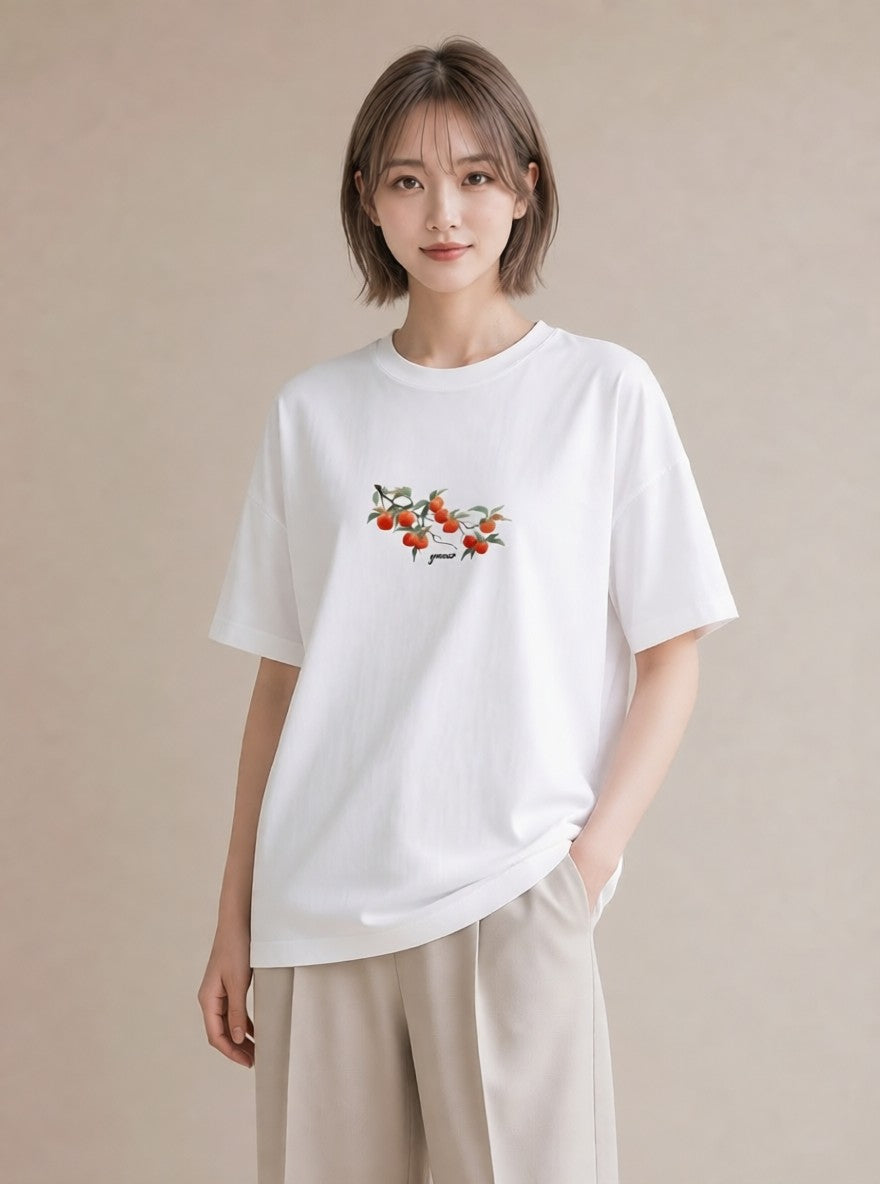 グラフィックTシャツ レディース みかん 食べ物 フード イラスト モード 夏コーデ 通学 白T