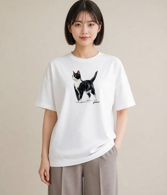 半袖Tシャツ レディース 愛猫 猫 ねこ イラスト カフェコーデ 旅行 母娘コーデ 白T