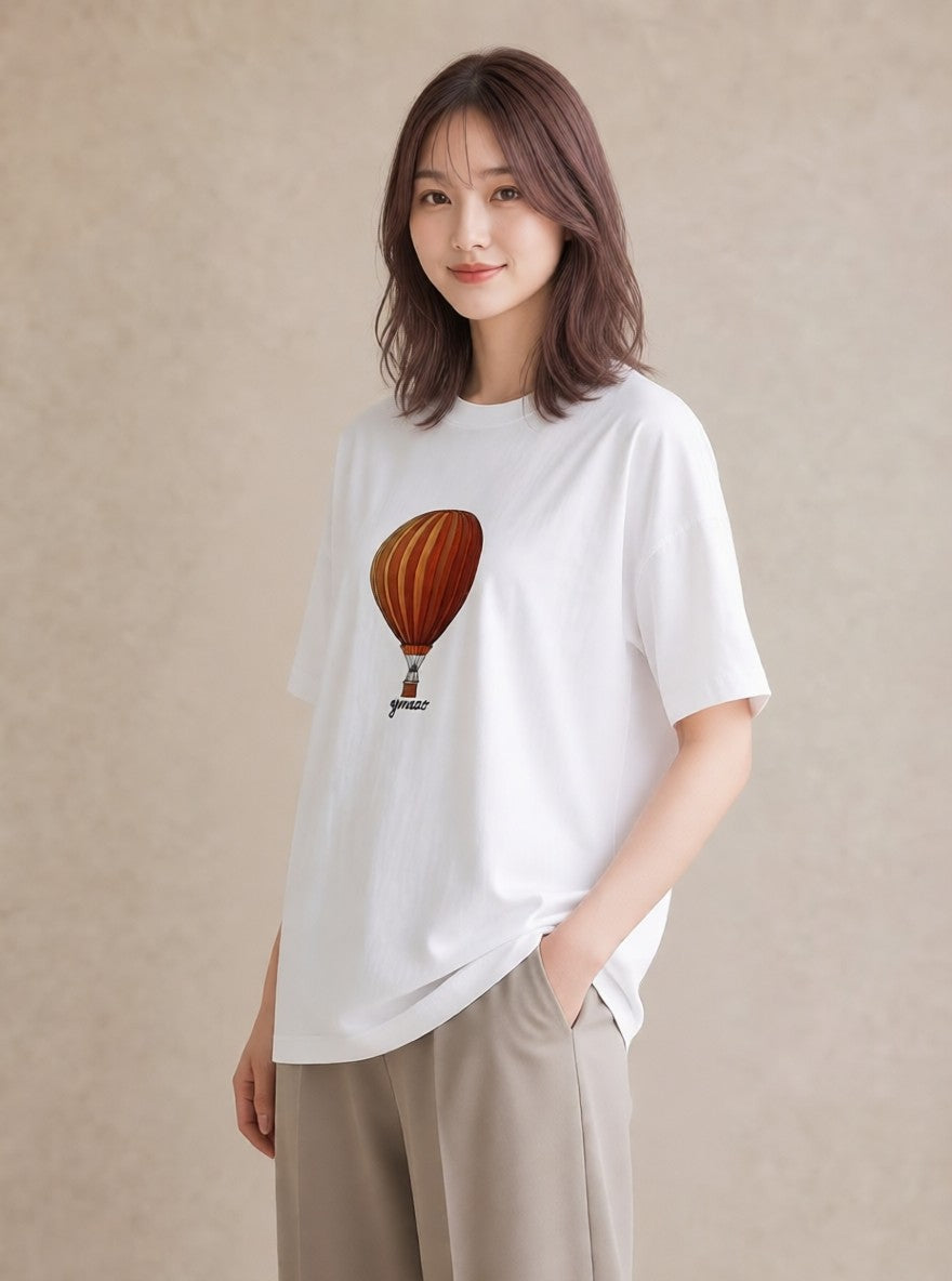 Tシャツ レディース 気球 星空 宇宙 イラスト 個性的 親子 20代 白T