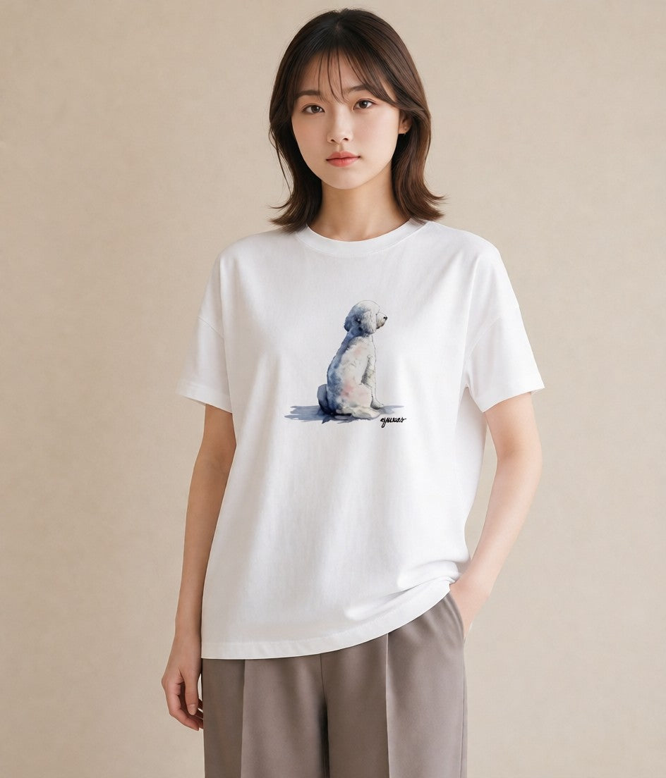 デザインTシャツ レディース ビションフリーゼ 犬 いぬ イラスト モード 誕生日プレゼント 綿100 白T