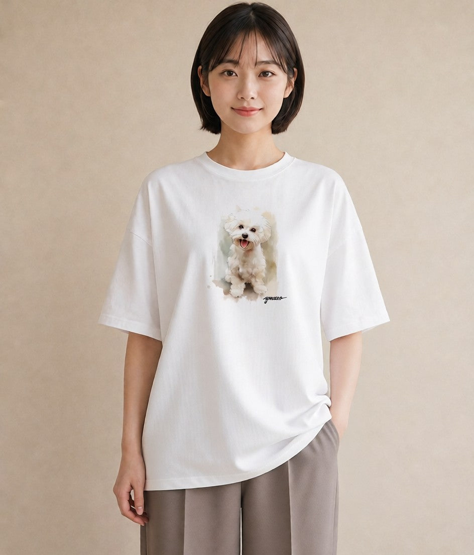 半袖Tシャツ レディース 子犬 犬 いぬ イラスト ラフカジュアル 秋コーデ おしゃれギフト 白T