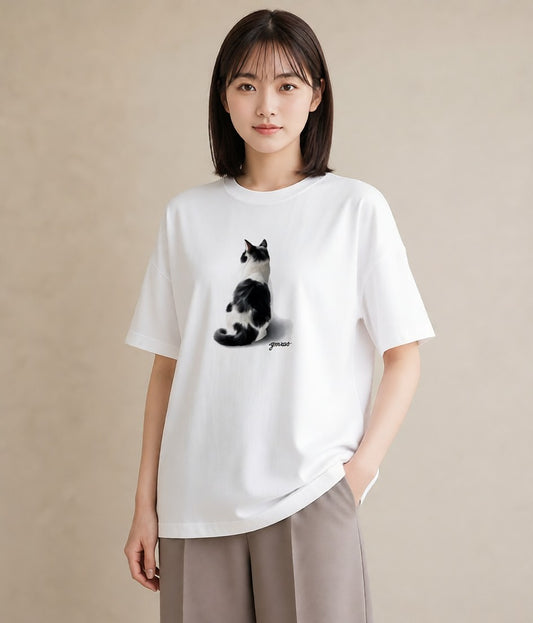 半袖Tシャツ レディース エキゾチックショートヘア 猫 ねこ イラスト ユニーク 送別ギフト 通勤 白T