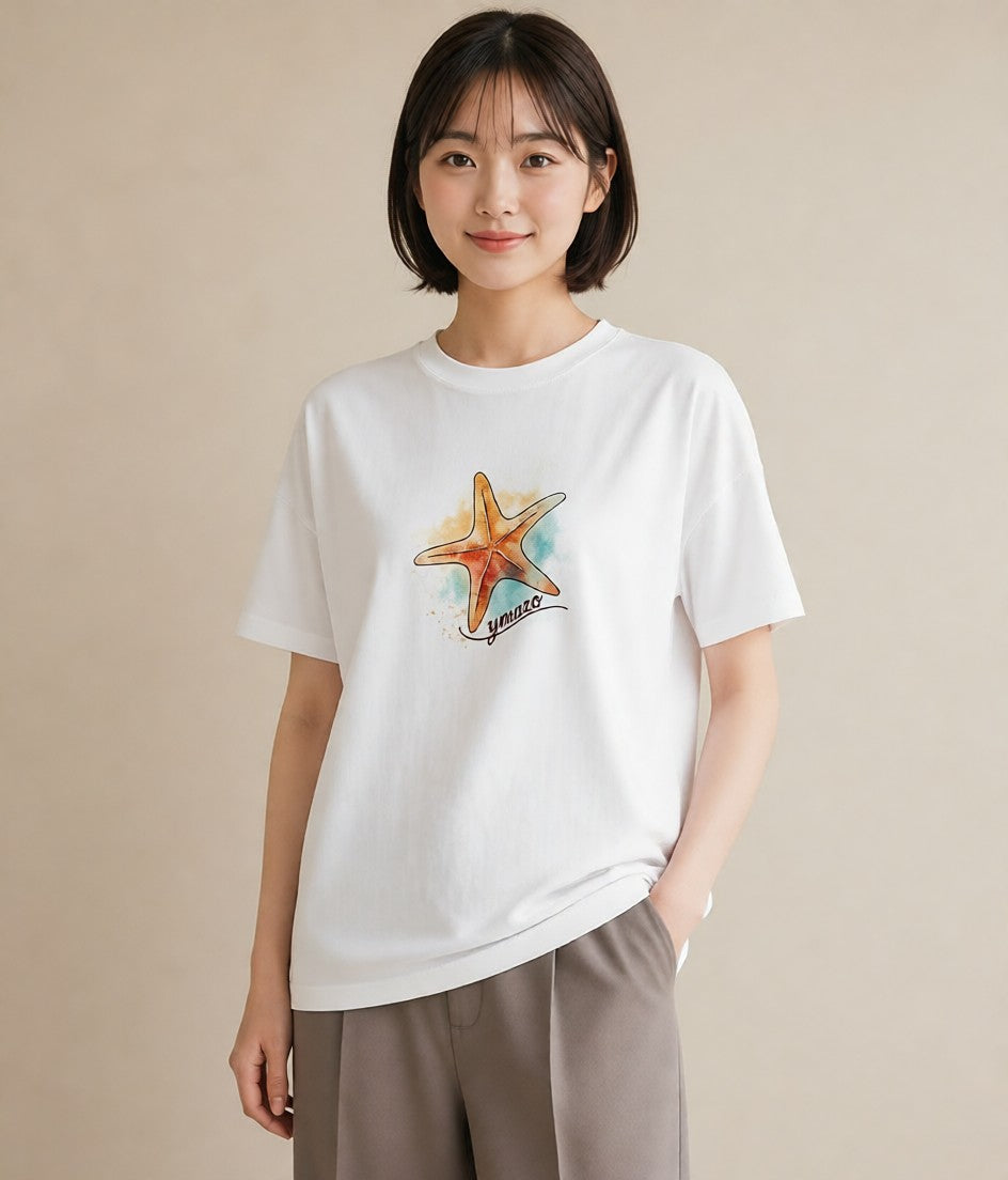 半袖Tシャツ レディース スター 星空 宇宙 イラスト ゆるかわ ラフ レイヤード 白T