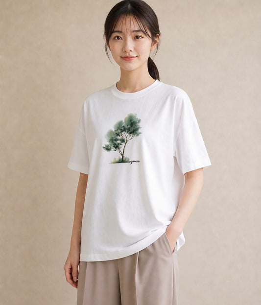 半袖Tシャツ レディース 苔 植物 ボタニカル イラスト 個性的 お出かけ 普段着 白T