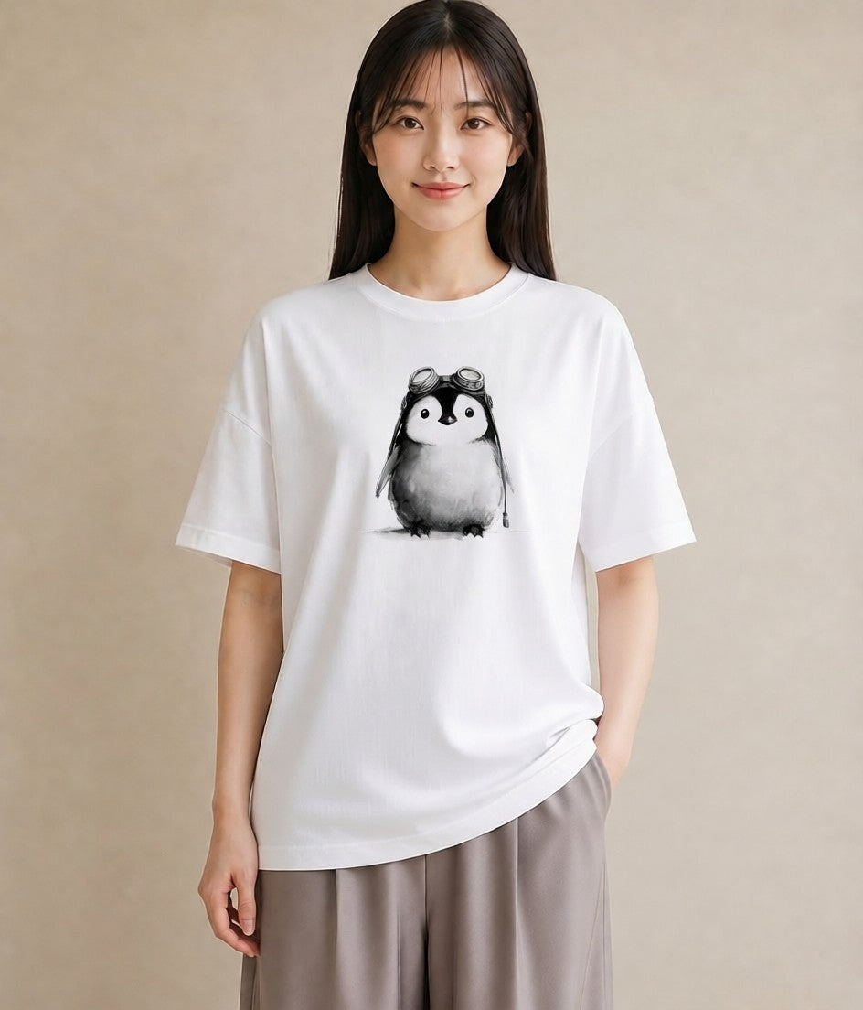 半袖Tシャツ レディース コウテイペンギン 動物 アニマル イラスト 休日コーデ 女性向けギフト 散歩 白T