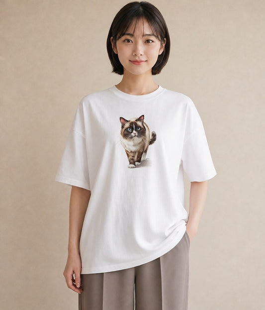 デザインTシャツ レディース サビ猫 猫 ねこ イラスト 個性的 通勤 在宅 白T