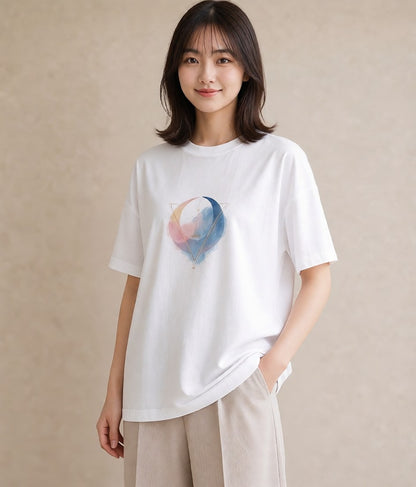 プリントTシャツ レディース 三日月 星空 宇宙 イラスト きれいめ 散歩 お出かけ 白T