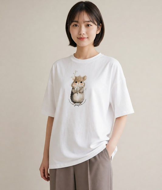デザインTシャツ レディース ハムスター ペット 動物 イラスト 可愛い ビーチ デイリーウェア 白T