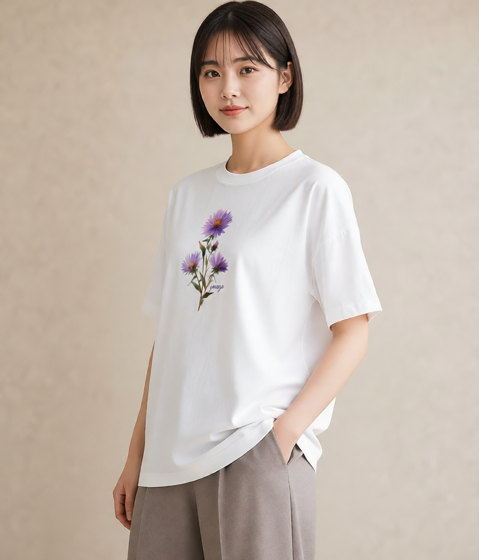 プリントTシャツ レディース スミレ 花 花柄 イラスト 水彩風 母の日 ビーチ 白T