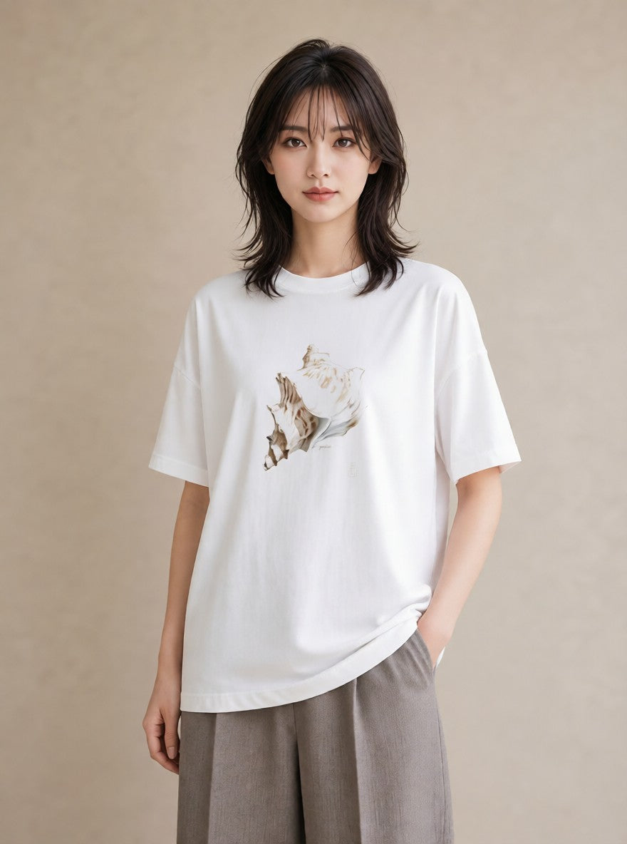 グラフィックTシャツ レディース 貝 海の生き物 海 イラスト 北欧風 通勤 在宅 白T