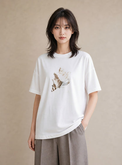 グラフィックTシャツ レディース 貝 海の生き物 海 イラスト 北欧風 通勤 在宅 白T