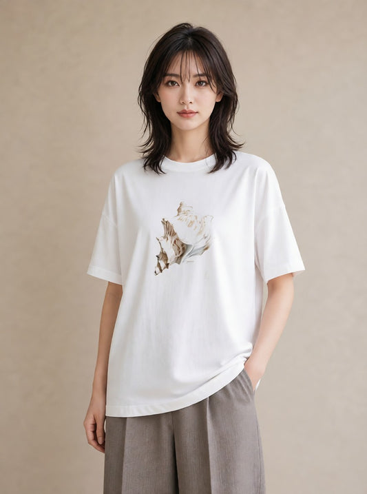 グラフィックTシャツ レディース 貝 海の生き物 海 イラスト 北欧風 通勤 在宅 白T