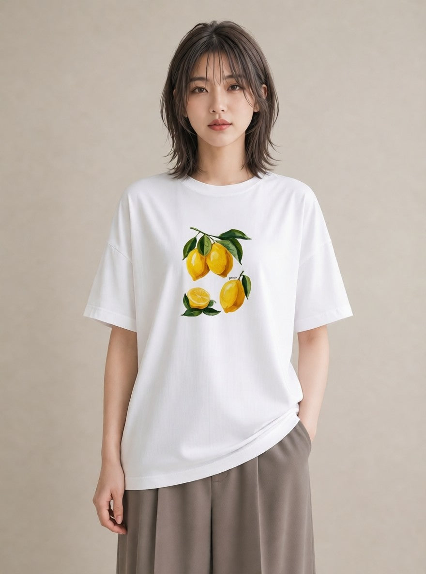 Tシャツ レディース レモン 檸檬 食べ物 フード イラスト 可愛い 帰省 ラフ 白T
