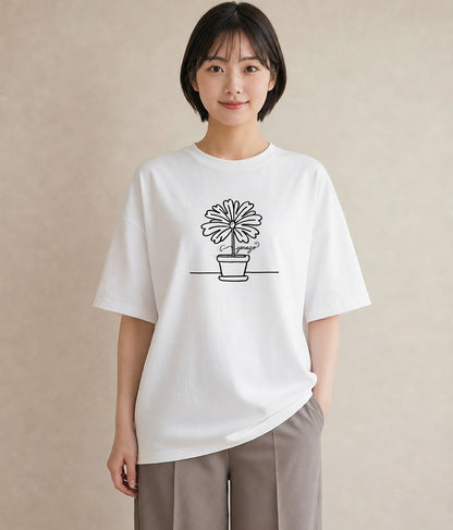 グラフィックTシャツ レディース 観葉植物 ボタニカル 植物 イラスト モード 春コーデ 姉妹 白T