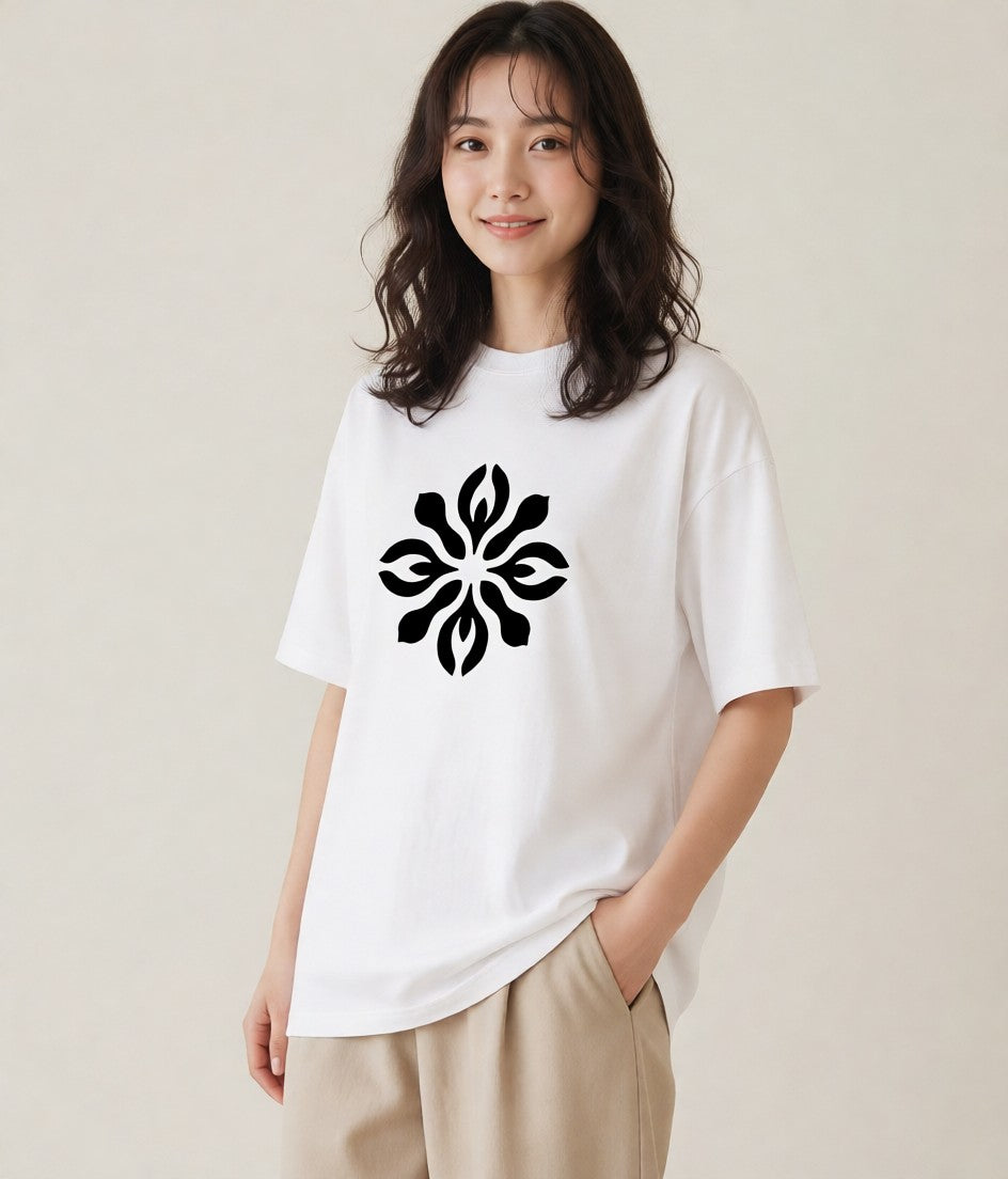 デザインTシャツ レディース 扇子 そよ風 ナチュラル アンティーク イラスト ポップ ビーチ デイリーウェア 白T