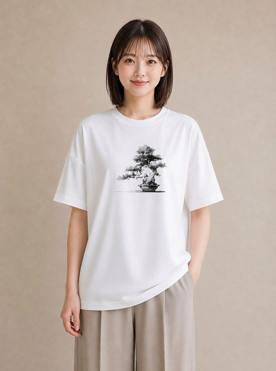 半袖Tシャツ レディース 盆栽 植物 ボタニカル イラスト ゆるかわ カジュアルコーデ 買い物 白T