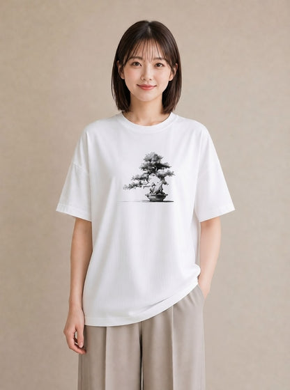 半袖Tシャツ レディース 盆栽 植物 ボタニカル イラスト ゆるかわ カジュアルコーデ 買い物 白T