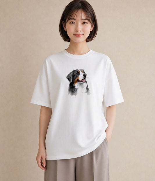 Tシャツ レディース バーニーズマウンテンドッグ 犬 いぬ イラスト ゆるコーデ ラフ レイヤード 白T