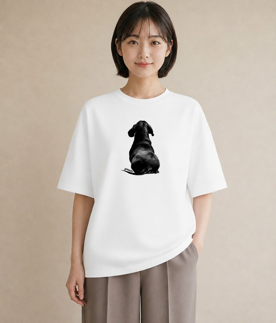 Tシャツ レディース ミニチュアダックスフンド 犬 いぬ イラスト 北欧風 カジュアルコーデ 買い物 白T