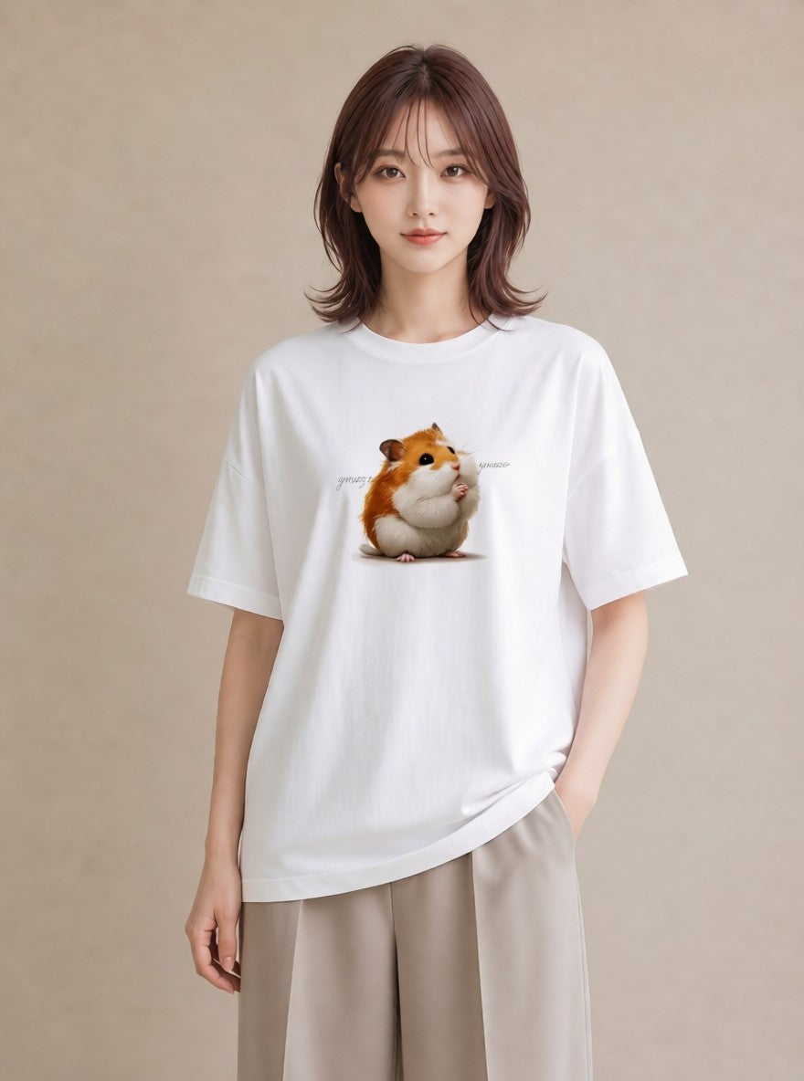 グラフィックTシャツ レディース モルモット ペット 動物 イラスト シンプル 休日 ペアコーデ 白T