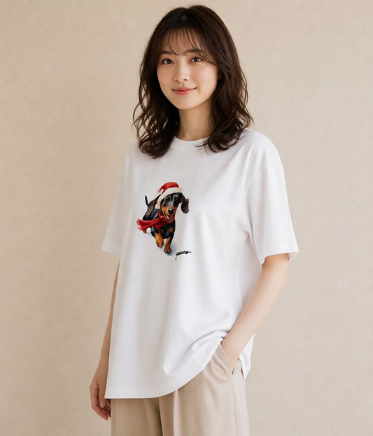 デザインTシャツ レディース ミニチュアダックスフンド 犬 いぬ イラスト モード ママ カフェ服 白T